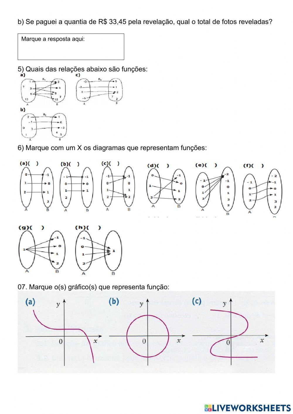 Atividade sobre função do 1º grau