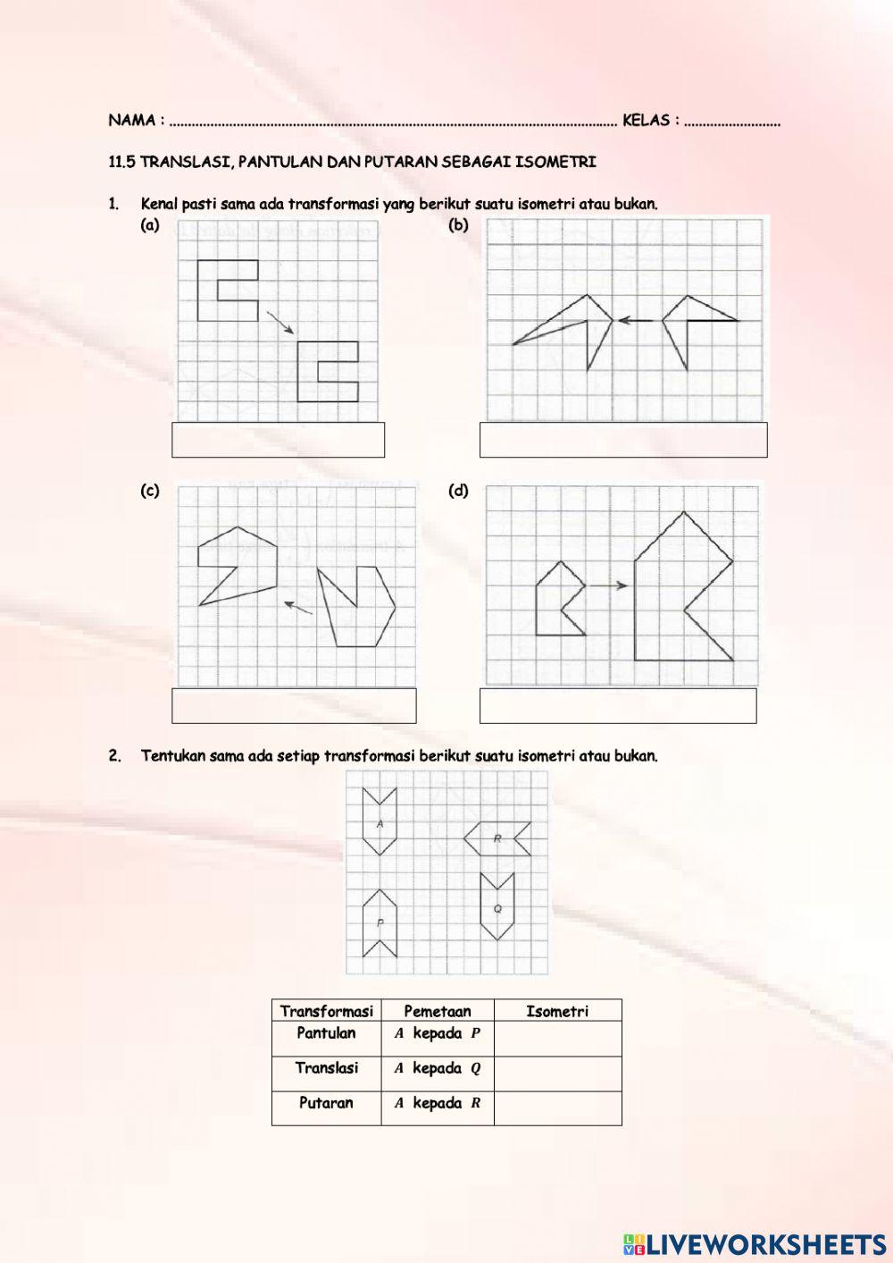 11.5 translasi, pantulan dan putaran sebagai isometri