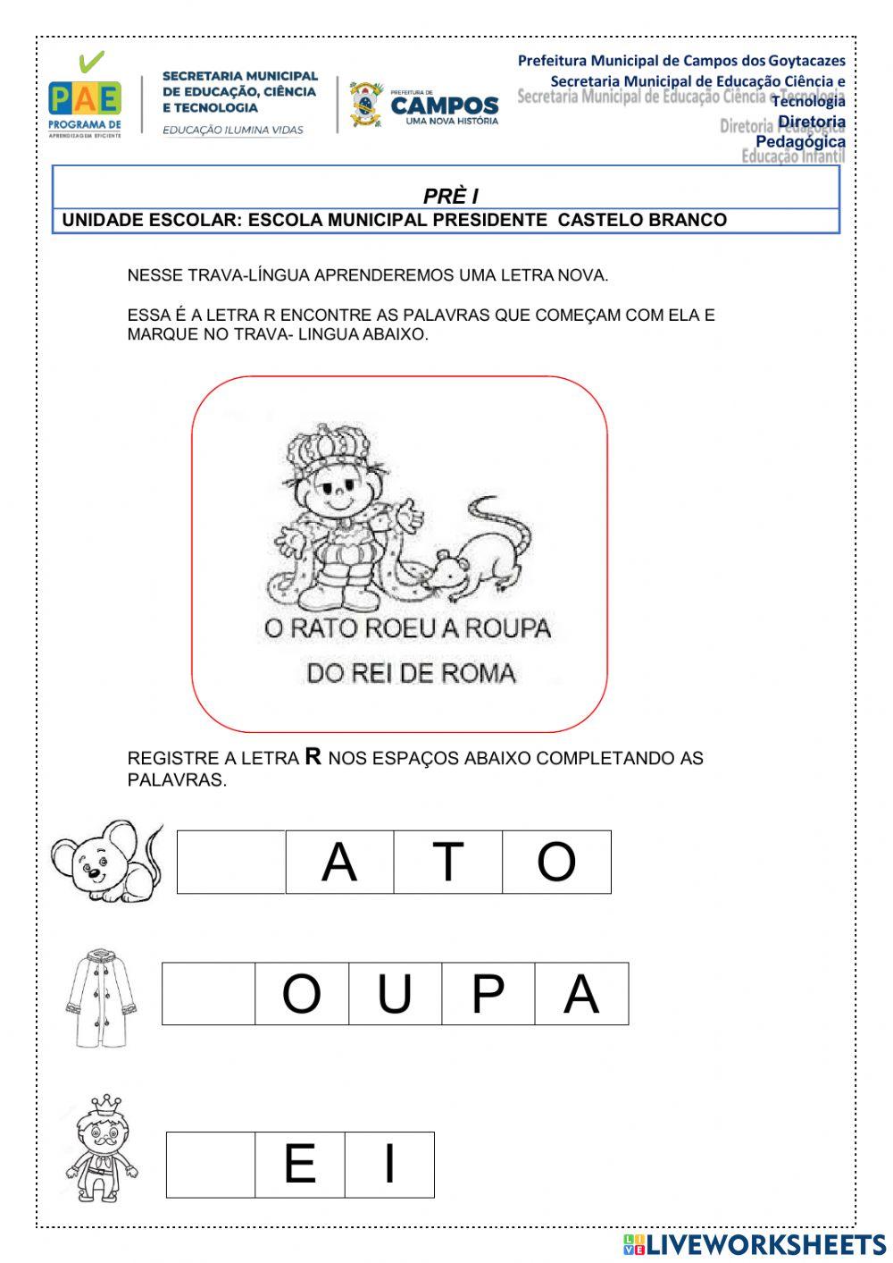 Trava lingua-letra r