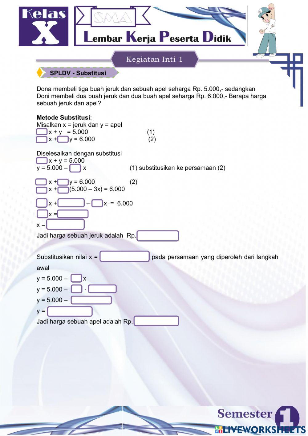 LKPD SPLTV 1 (Sistem Persamaan Linear Tiga Variabel)
