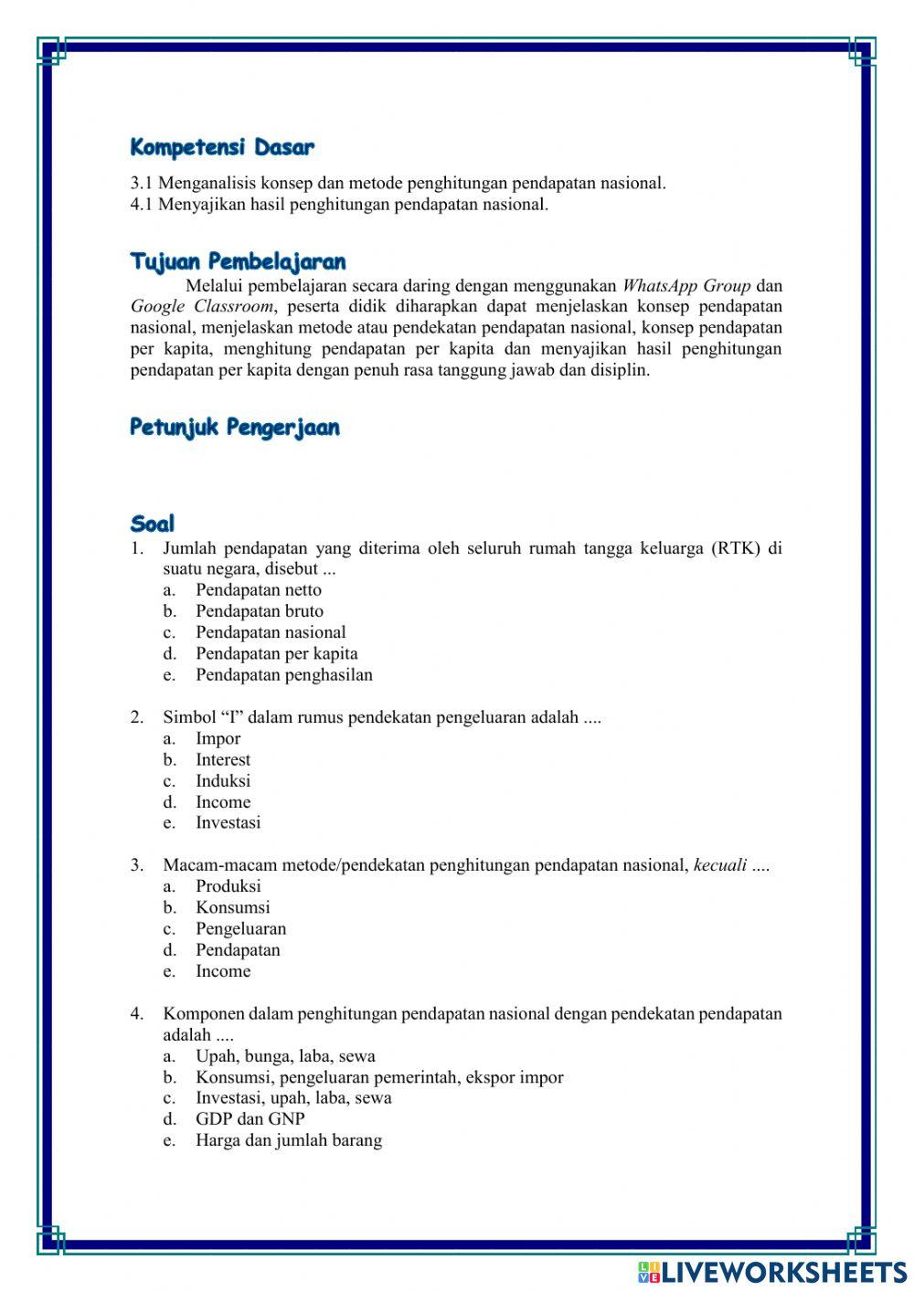 Soal Latihan-Pendapatan Nasional