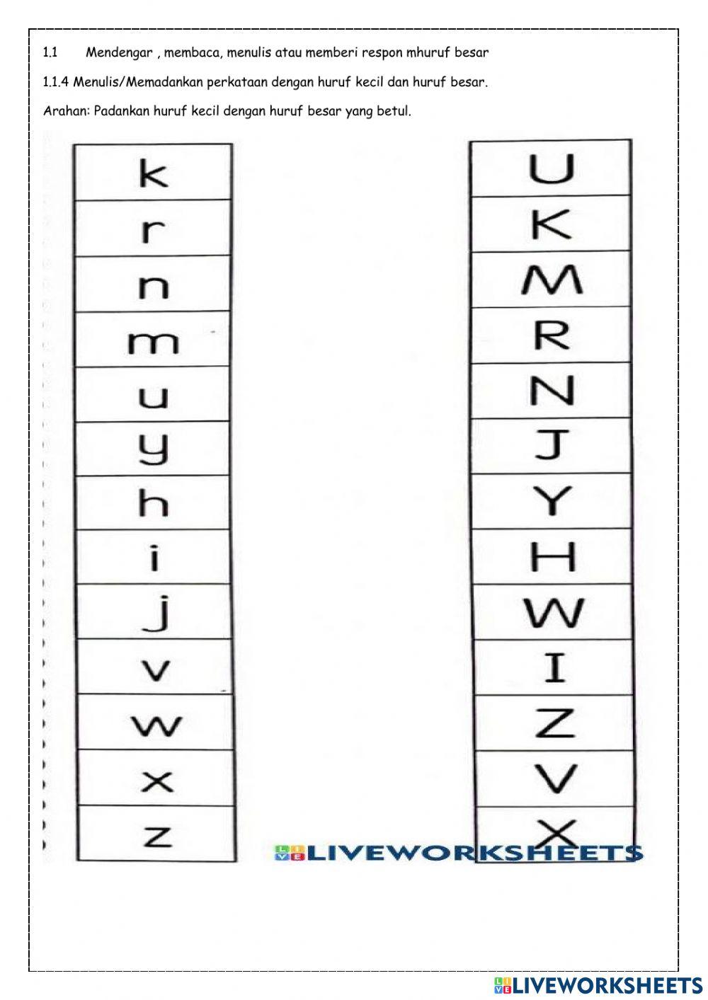 Huruf kecil dan huruf besar activity Live Worksheets