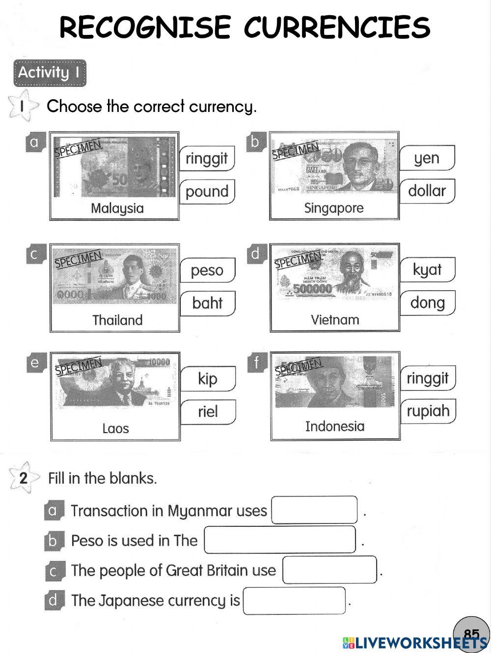 Mathematics Year 3 PdPR Week 27 Monday 16th August 2021 - UNIT 4 MONEY - Recognise Currencies - Value of Currency - Money Literacy