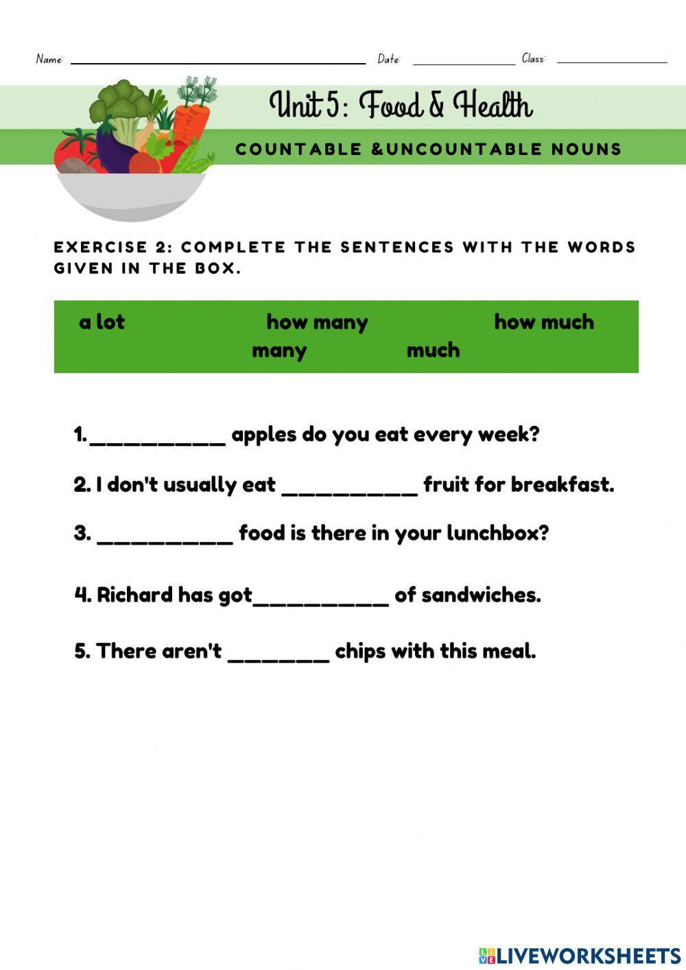 Unit 5 Food& Health (countable and countable nouns)