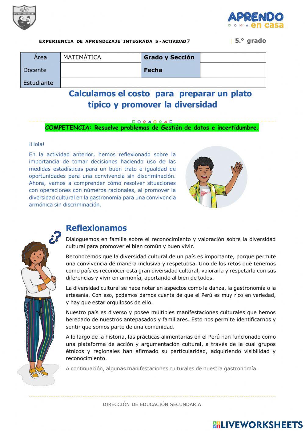 Calculamos el costo para preparar un plato típico y promover la diversidad