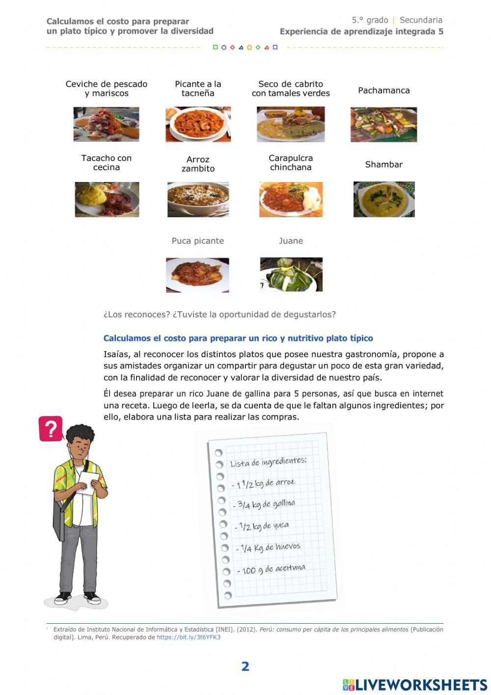 Calculamos el costo para preparar un plato típico y promover la diversidad