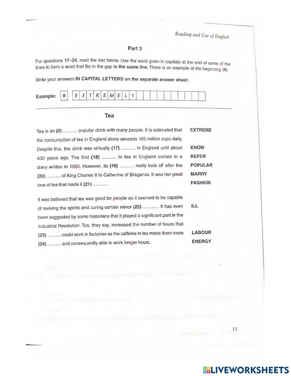 FCE mock use of English