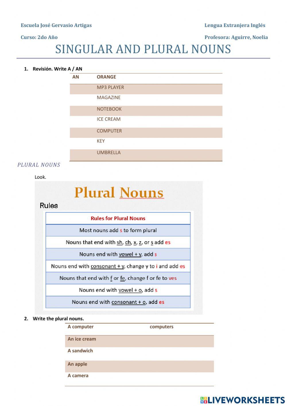 Singular and plural nouns