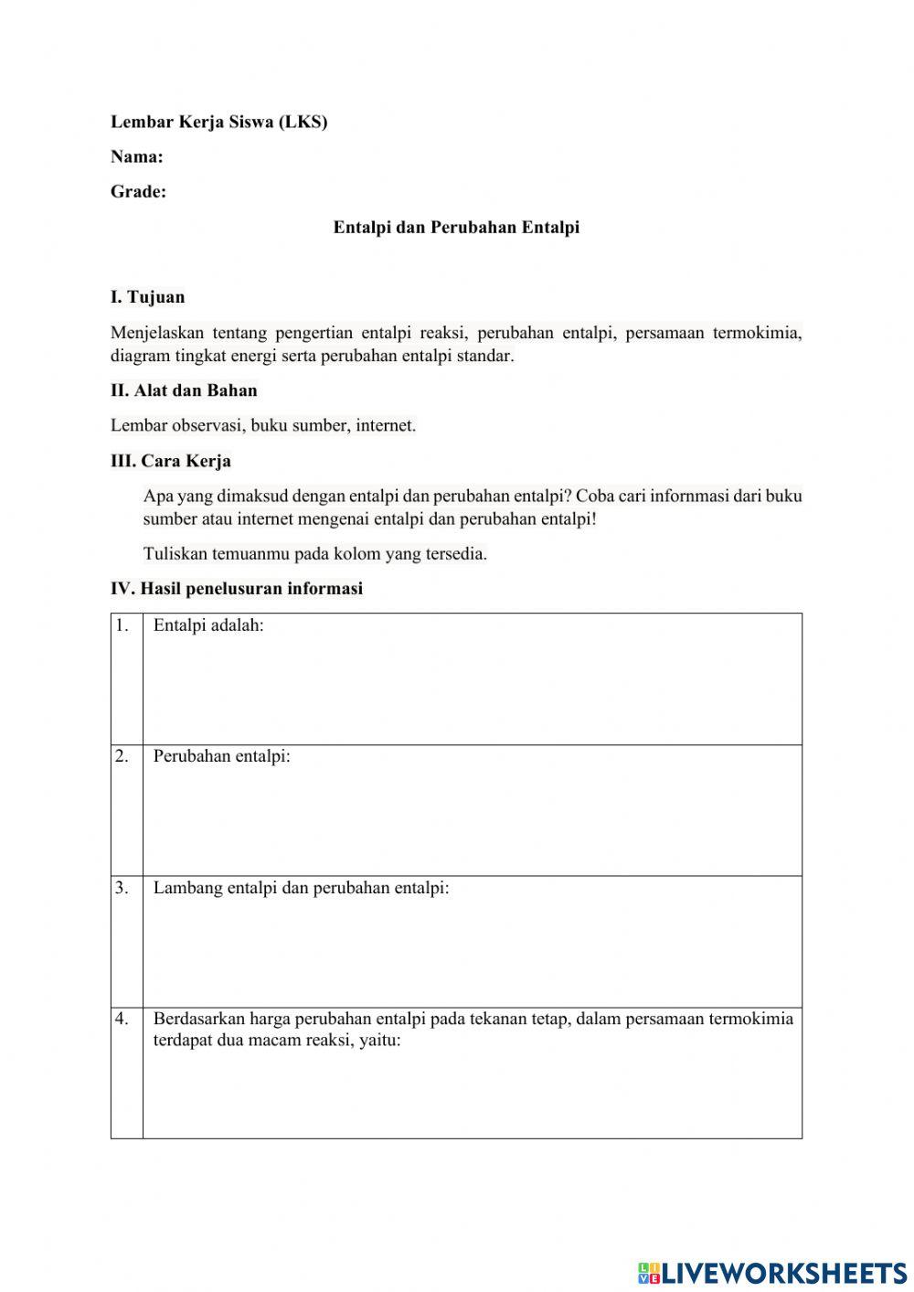 LKS Entalpi Reaksi