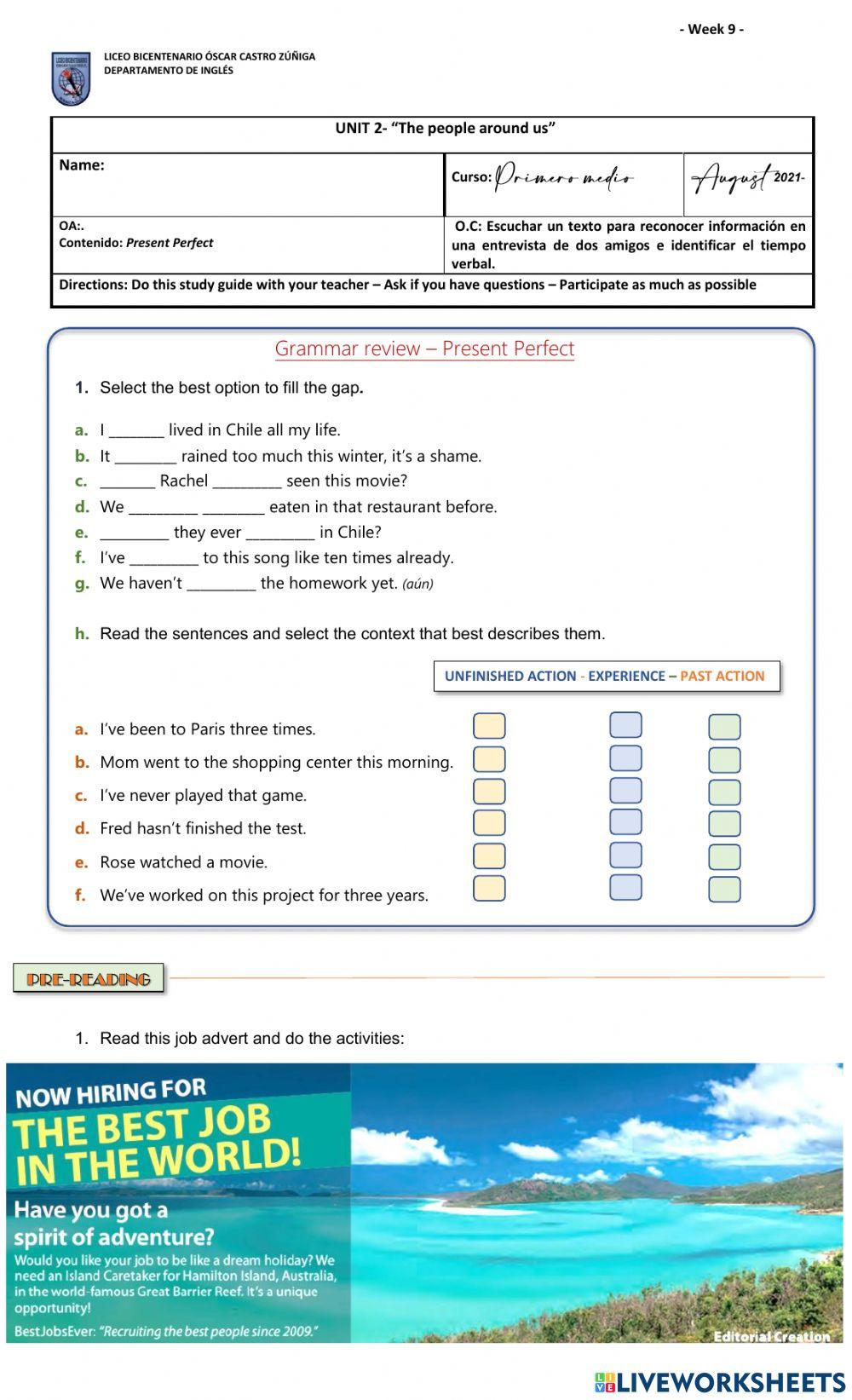 Reading - P. Perfect