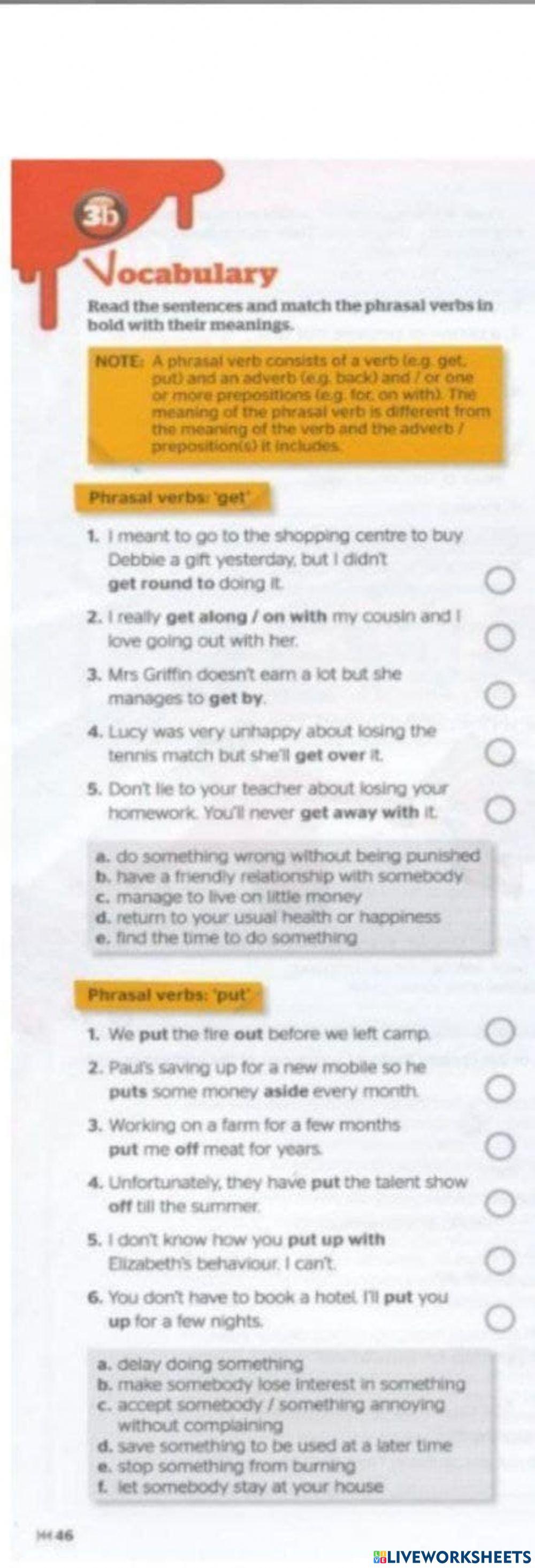 Phrasal verb get and put