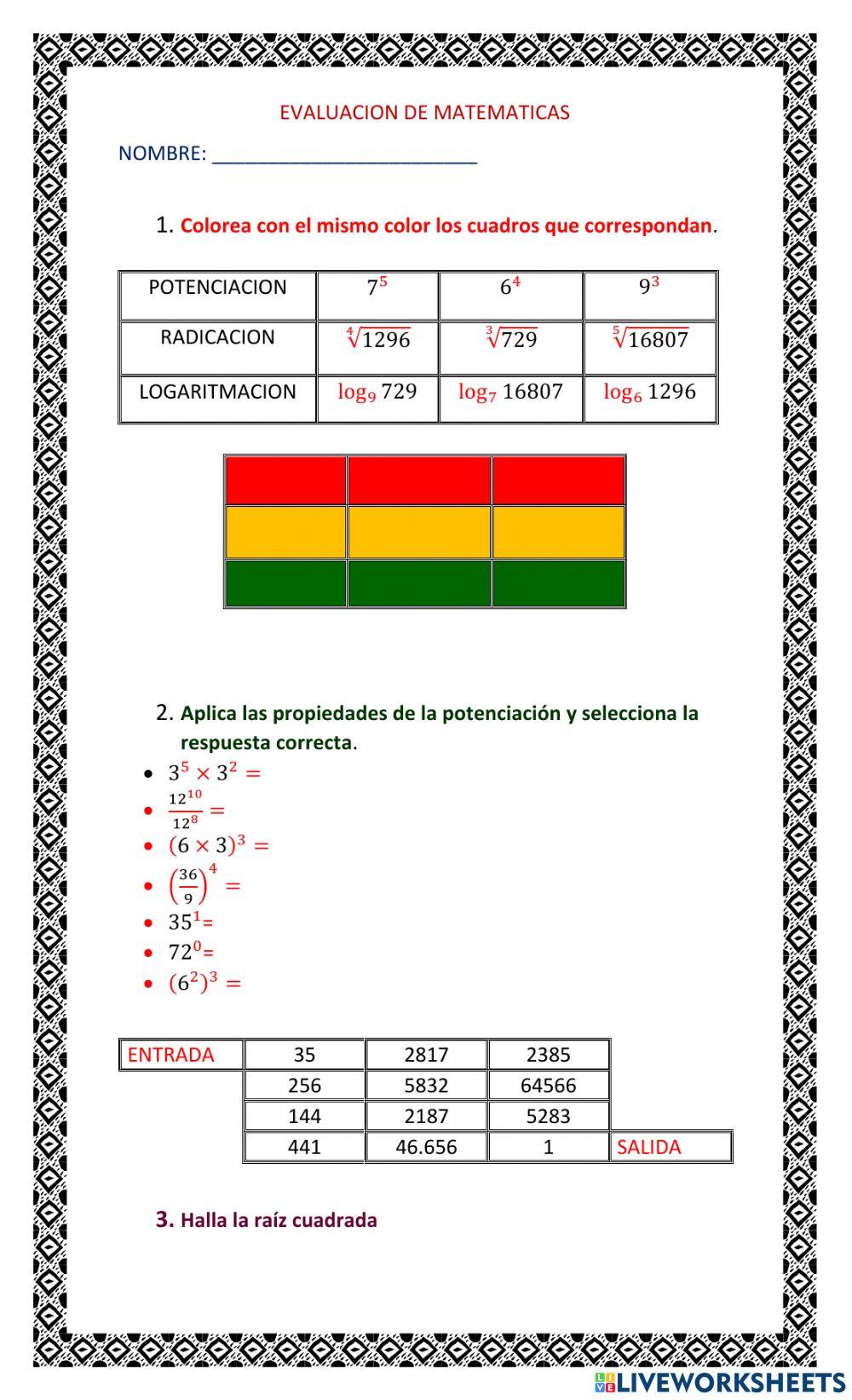 Potenciacion, radicacion y logaritmacion