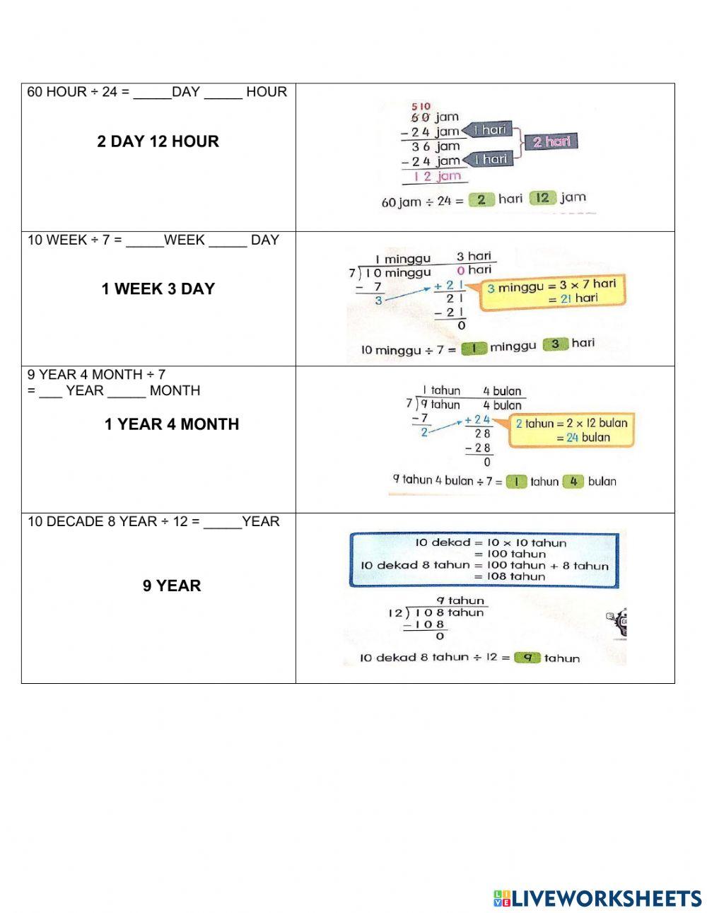Time online exercise for YEAR 4 | Live Worksheets