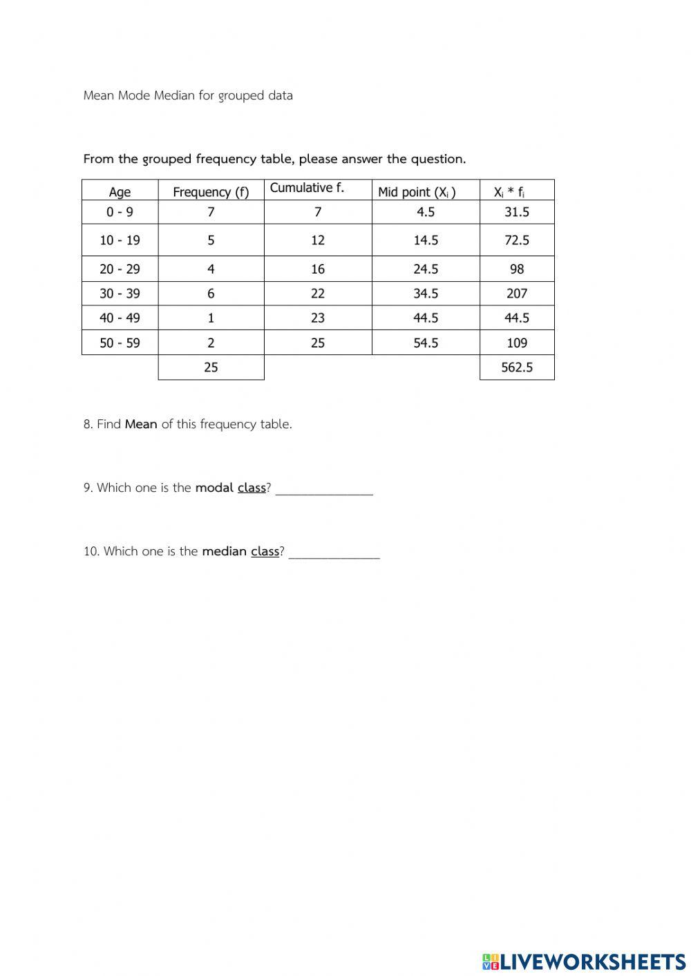 Mean Mode Median of grouped data