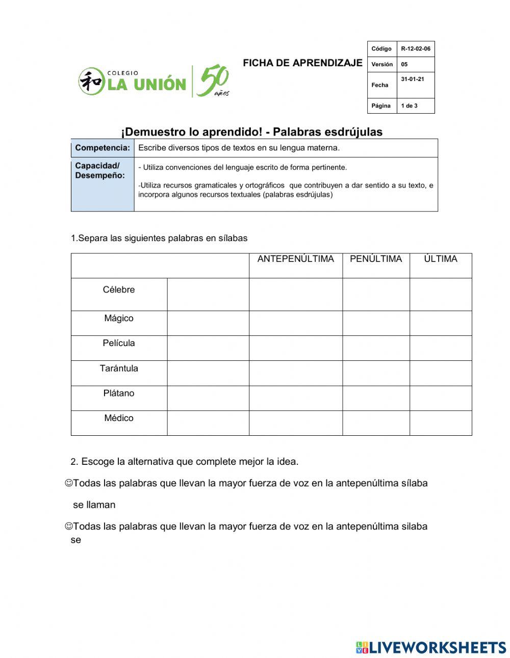 Palabras esdrújulas