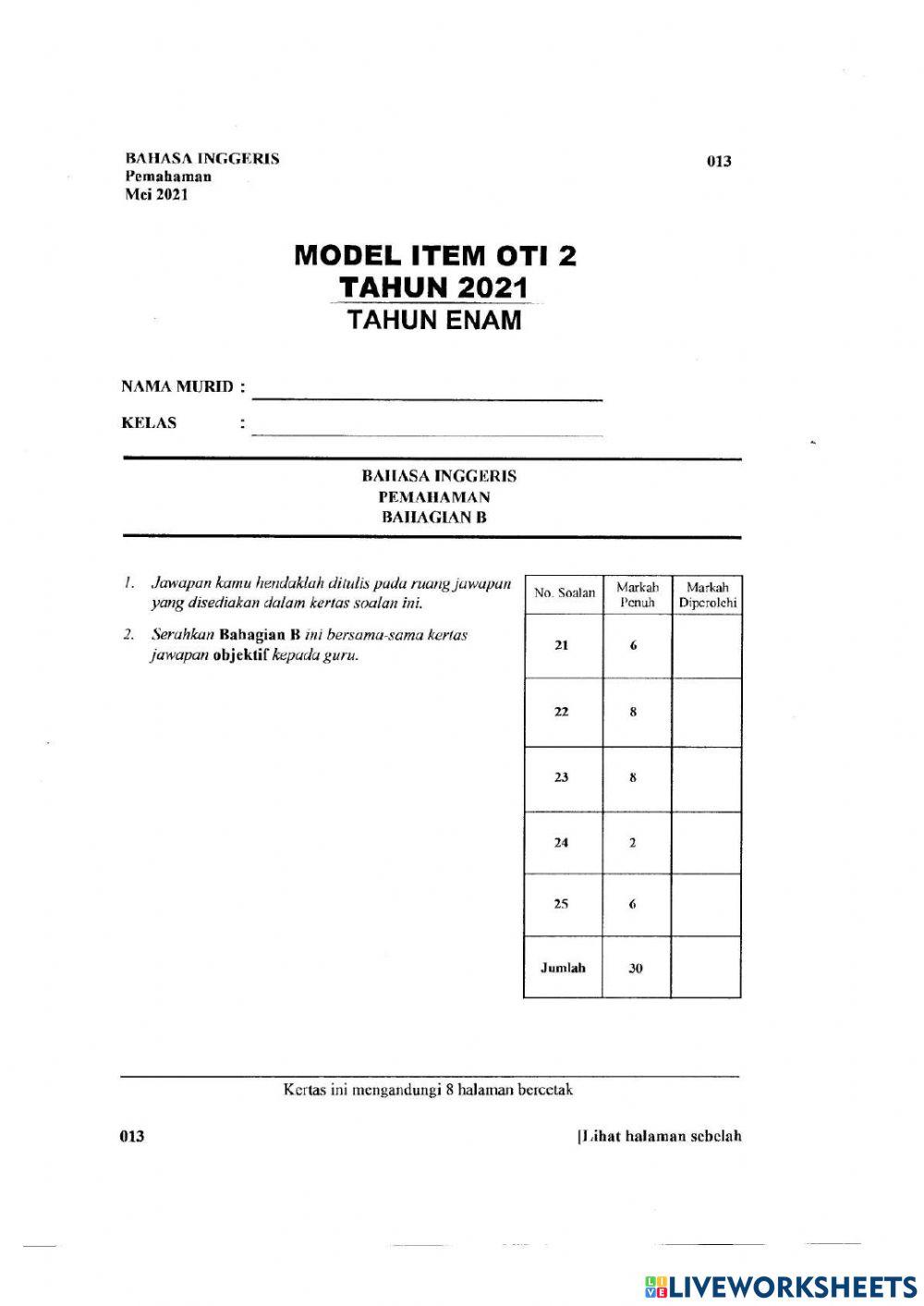 English Paper 1 Section B Question 21 (a-c)