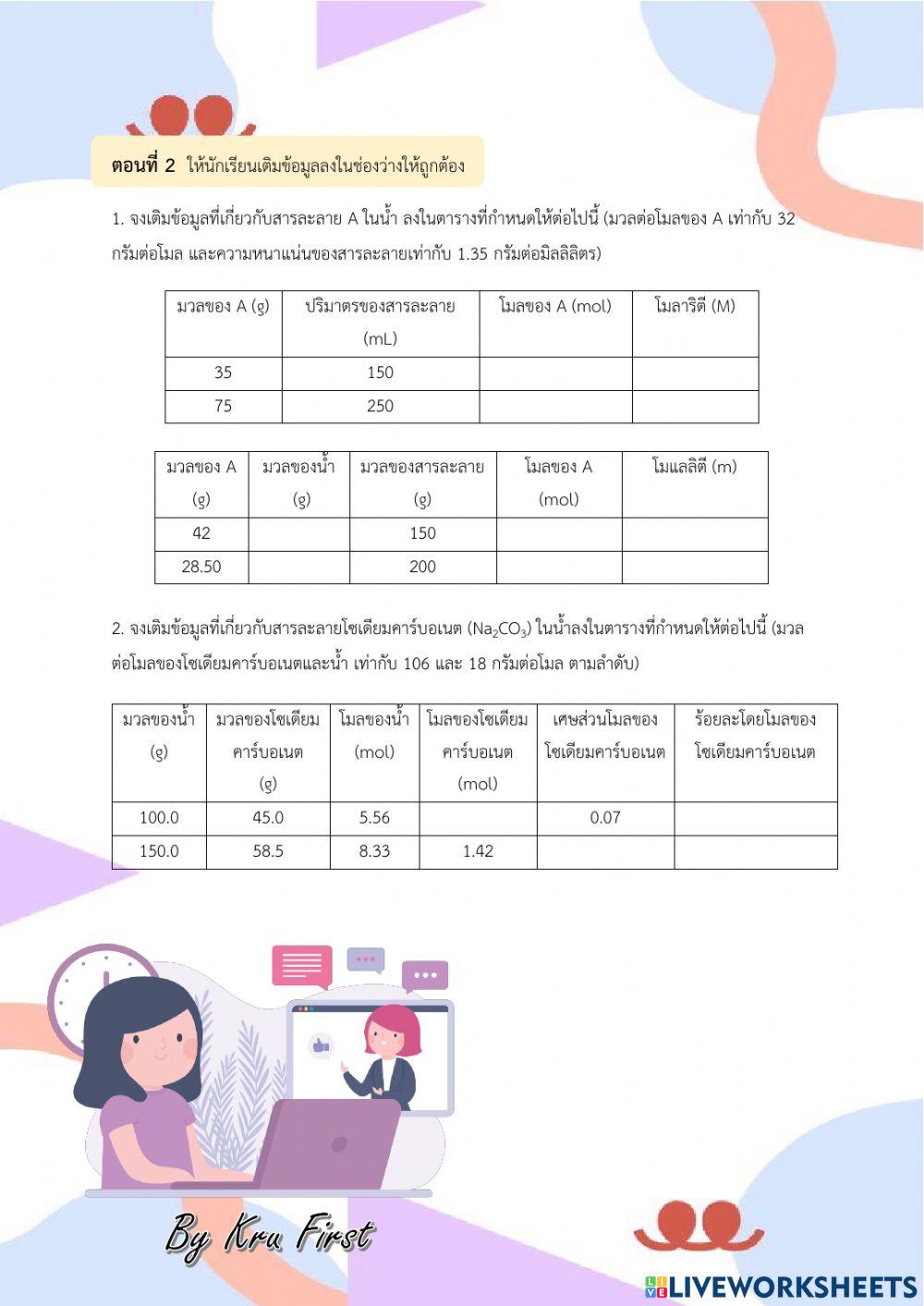 ความเข้มข้นของสารละลาย(โมลาร์ โมแลล และเศษส่วนโมล)