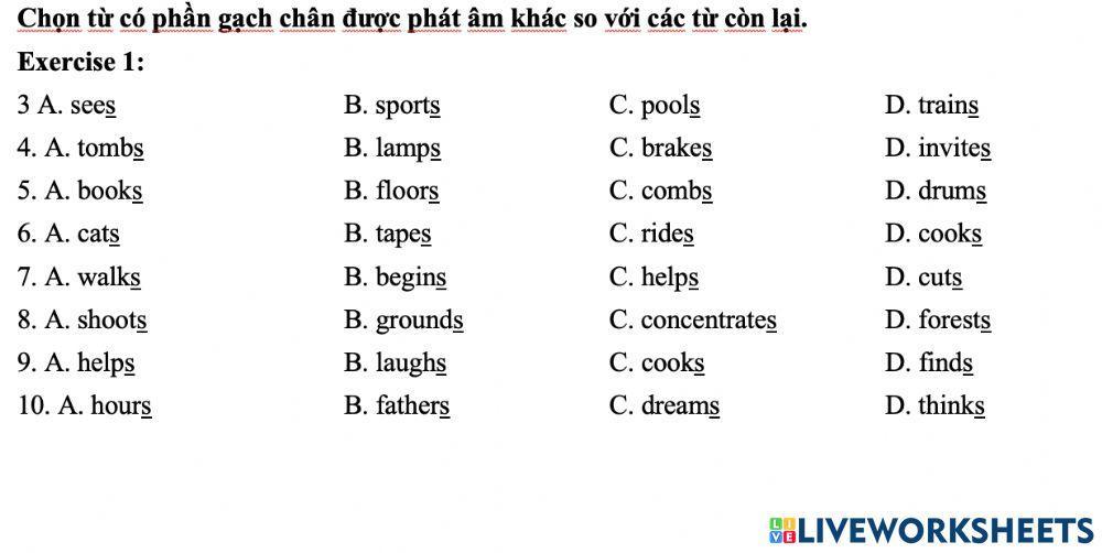 Pronunciation - unit 1- Đọc -s,es-