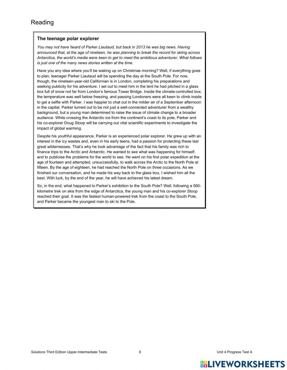 SOLUTIONS UPPER INTERMEDIATE test Unit 4