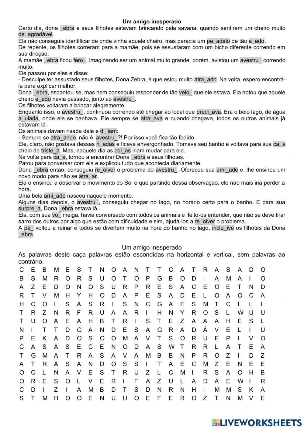 Ortografia - S ou Z - Leitura de Texto: Um amigo inesperado