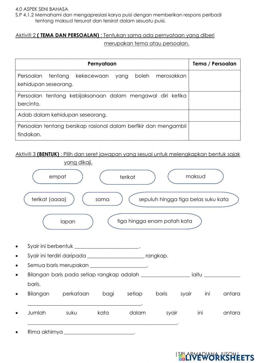 S.p 4.1.2 syair burung nuri (maksud, tema & persoalan, bentuk)