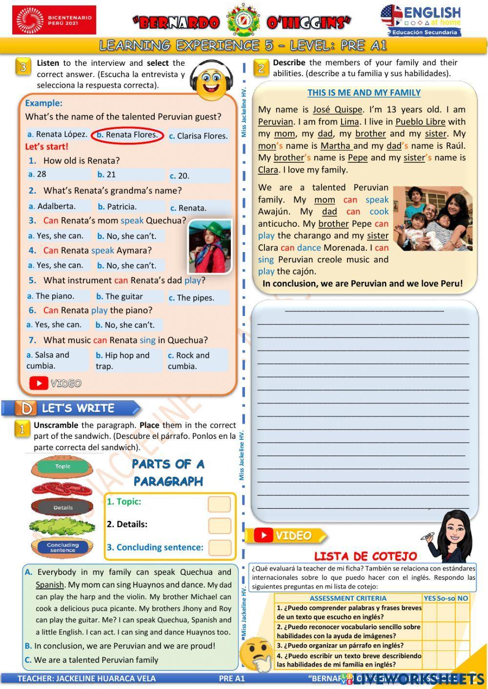  PRE A1 - EDA 5 - activity 2 - Aprendo en casa