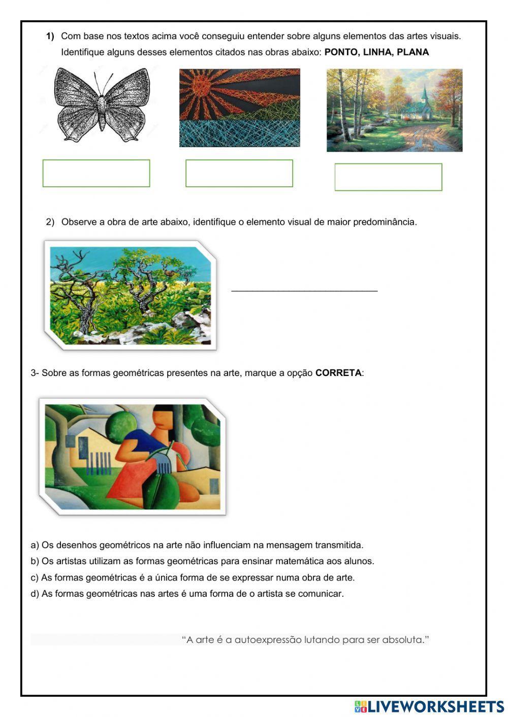 Atividade de arte 7 ano- Elementos da linguagem visual