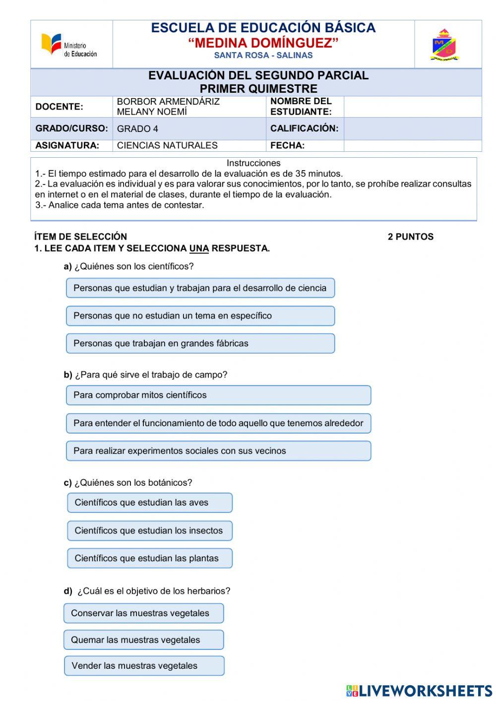Evaluación Segundo Parcial