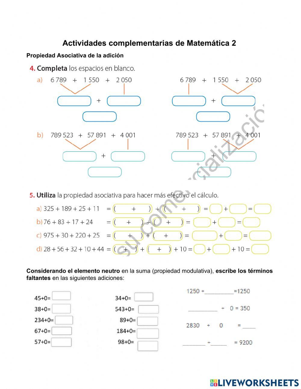 Propiedad asociativa y modulativa de la suma
