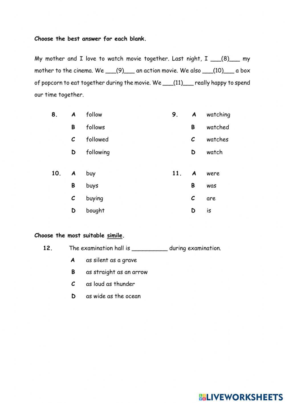 English Year 3 Paper 1 Section A