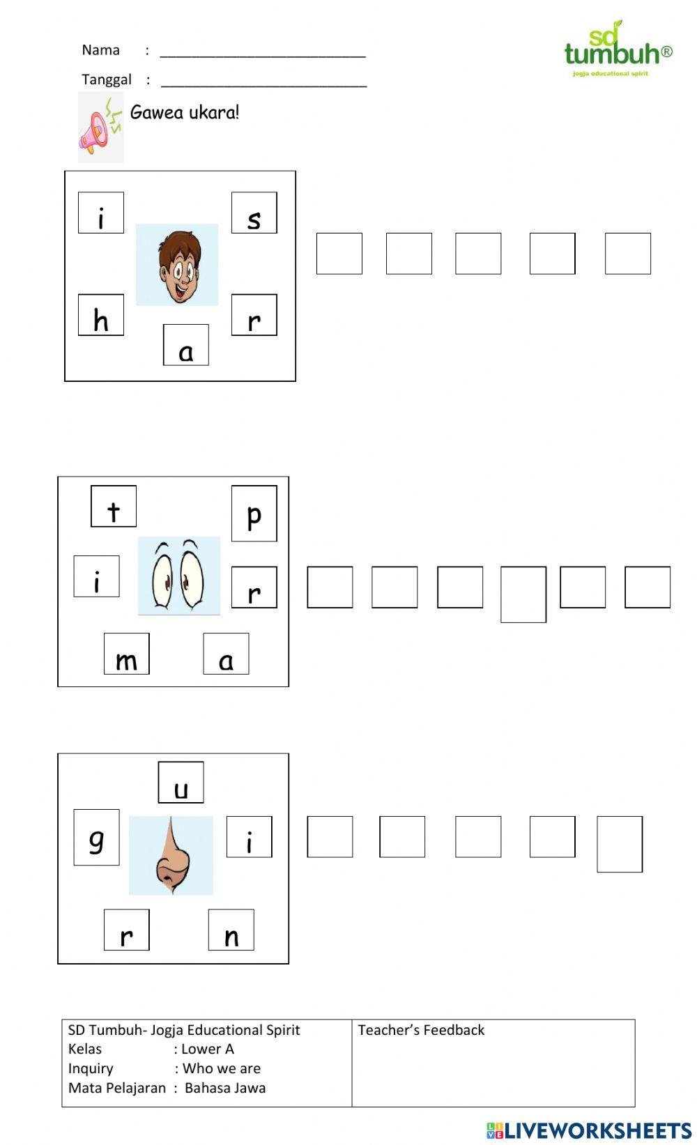 Bahasa Jawa-Evaluasi Perangane awak-Isian singkat
