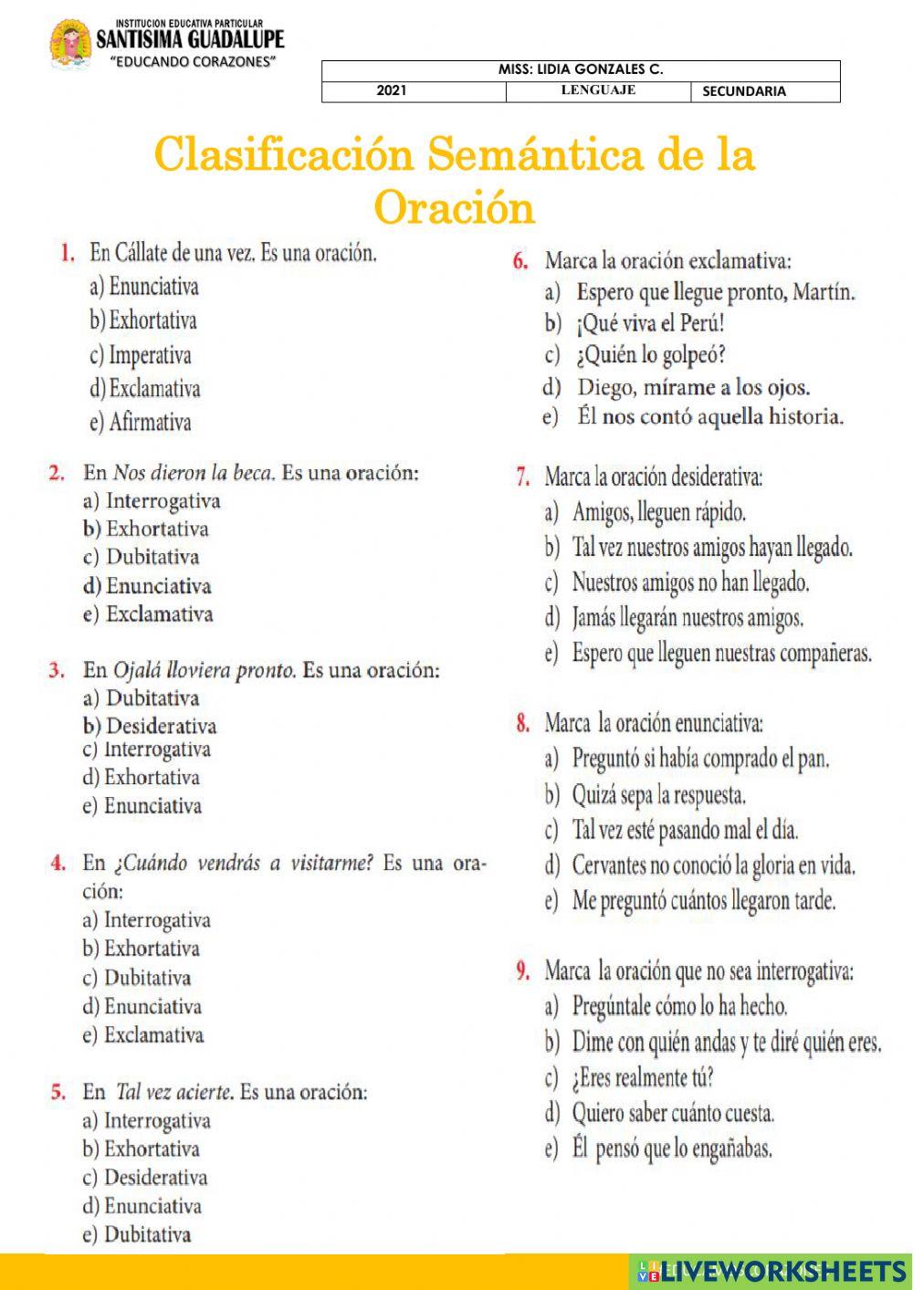 Clasificaciòn semantica de la oraciòn