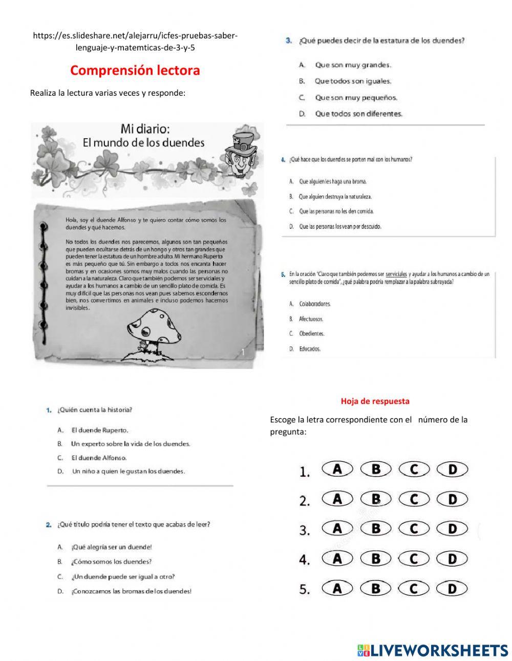 Comprension lectora | Profemile3 | Live Worksheets