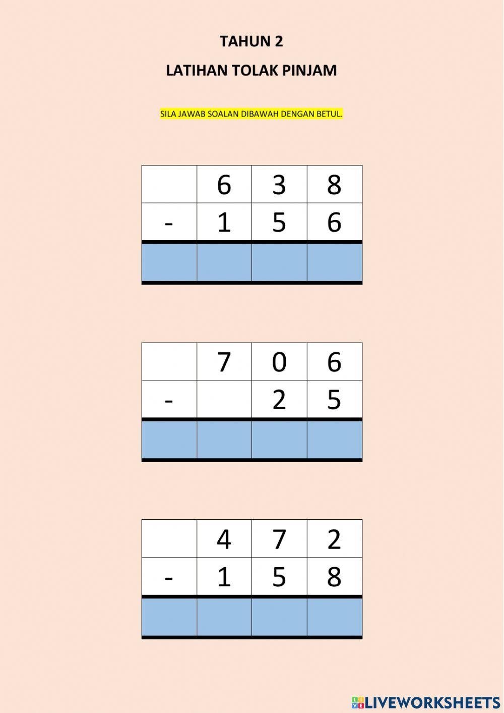 Tahun 2 latihan tolak pinjam Tahun 2 latihan tolak pinjam