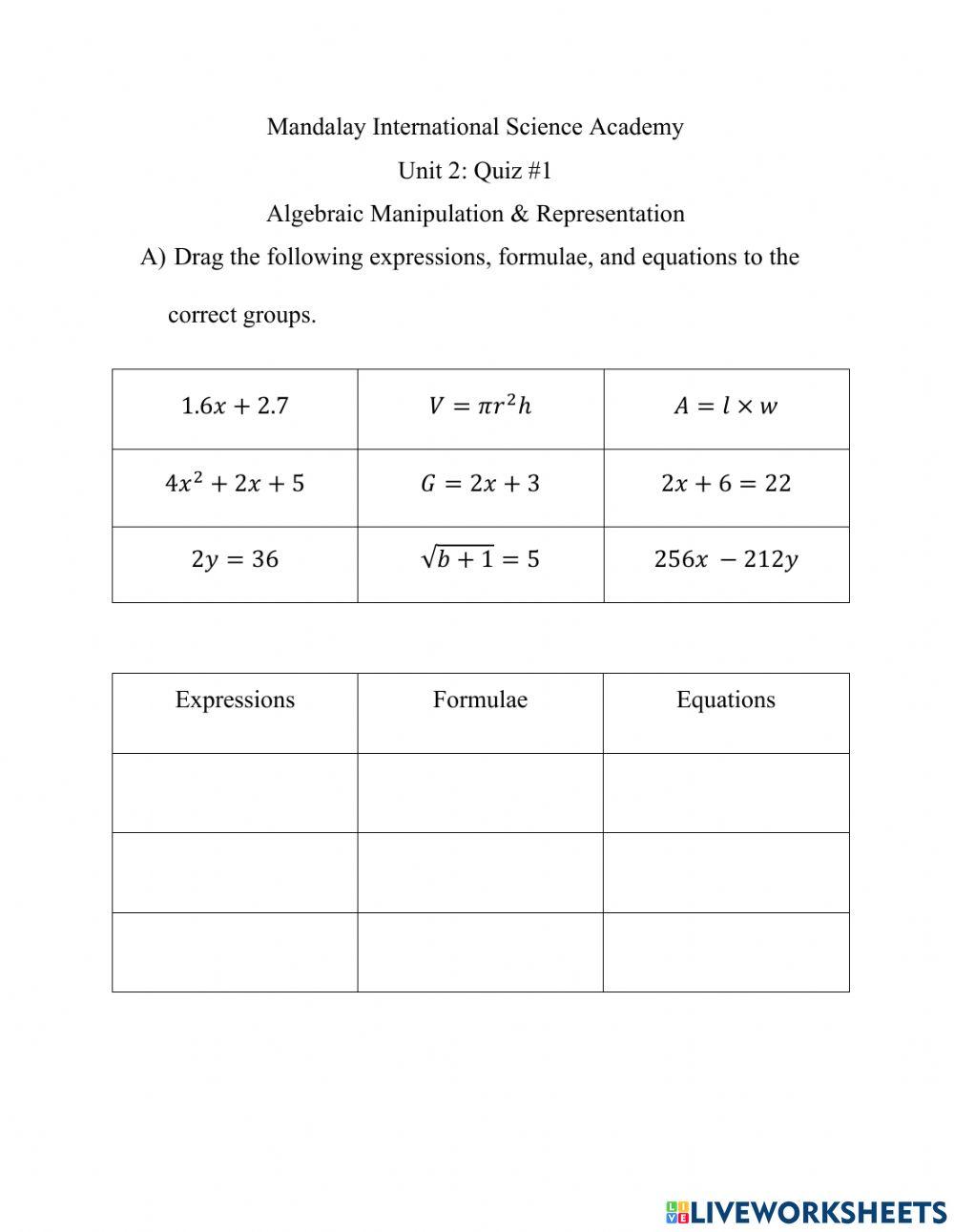 Algebra Quiz