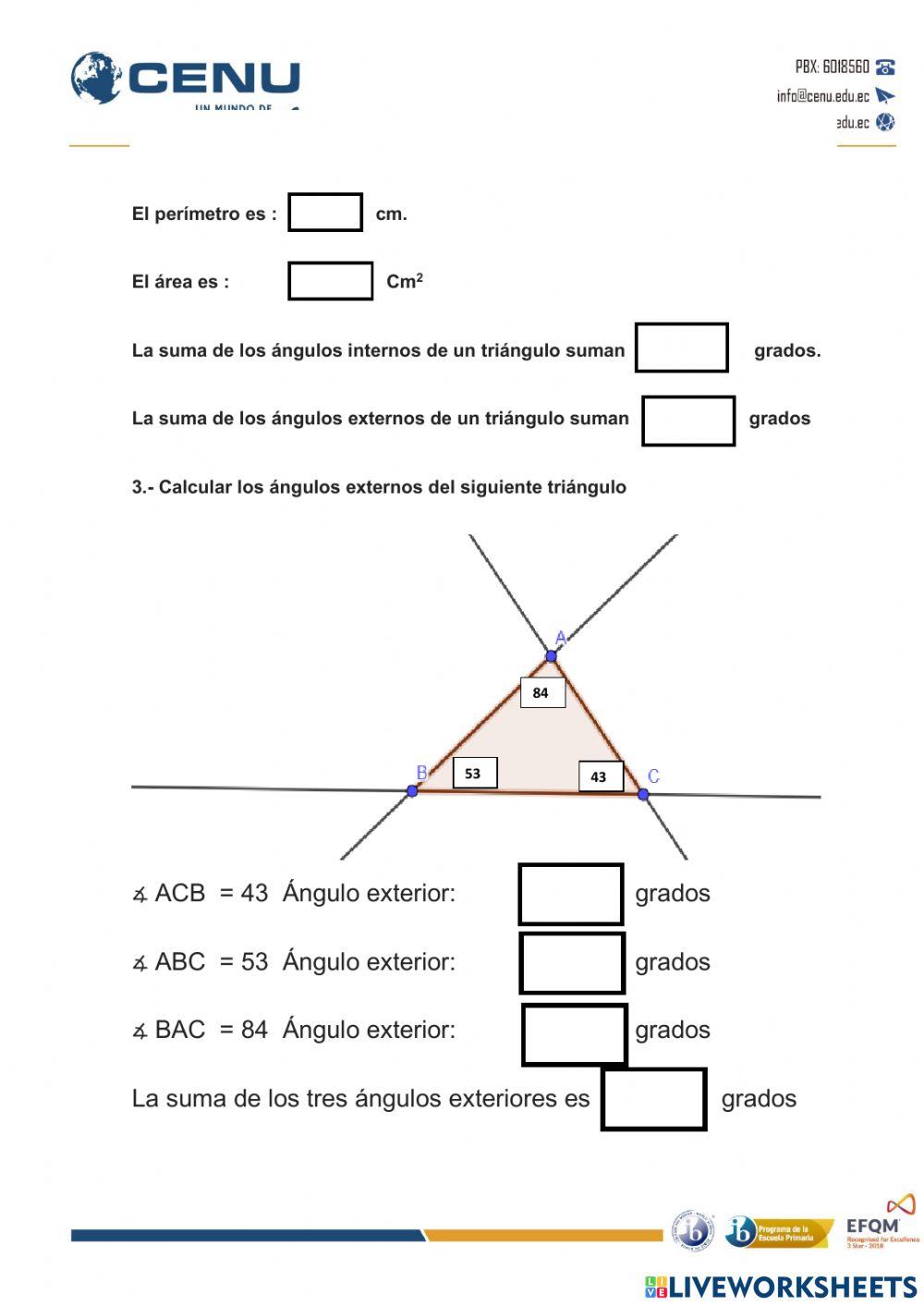 Triángulos ángulos internos y externos
