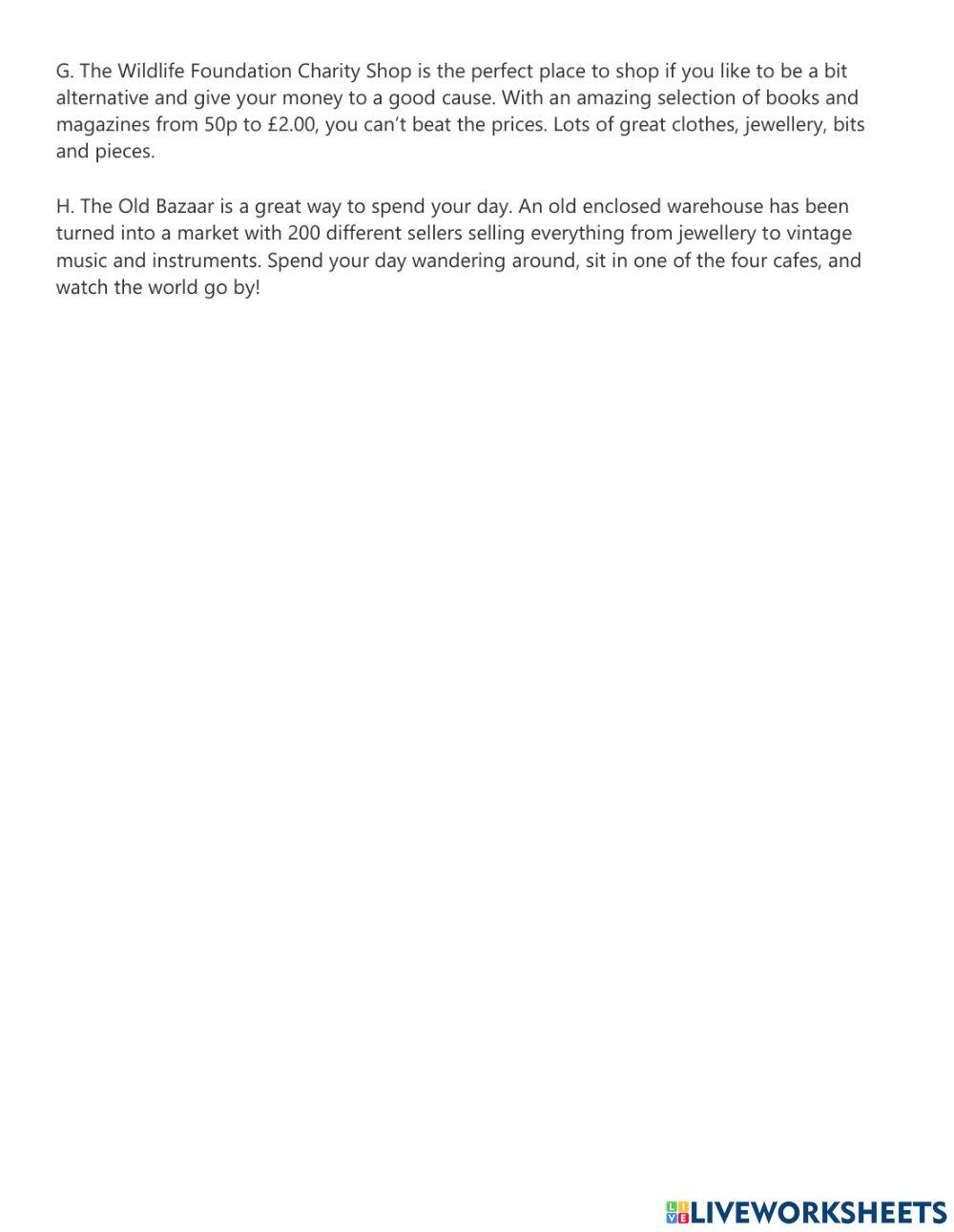 Level B1 (PET) Trip to London Reading Part 2