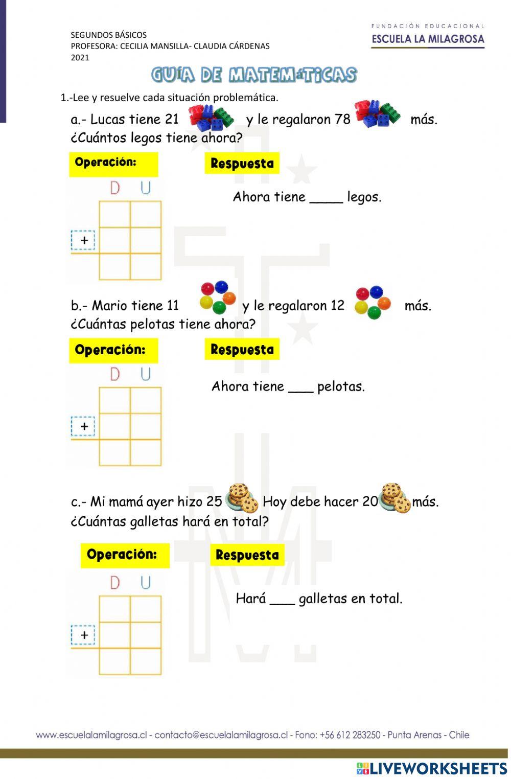 Situaciones problemáticas worksheet for 2 básico | Live Worksheets