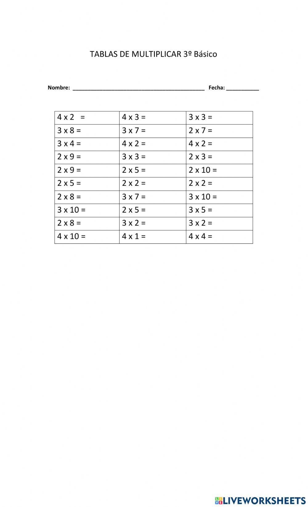 Calculo mental de tablas de multiplicar