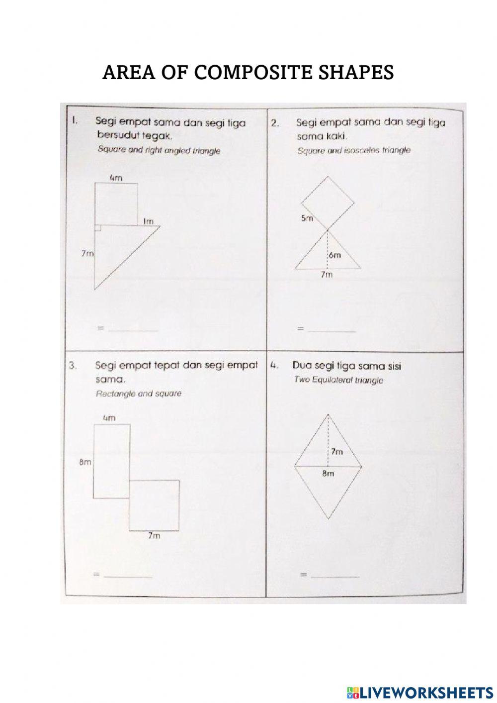Area of composite shapes worksheet Live Worksheets