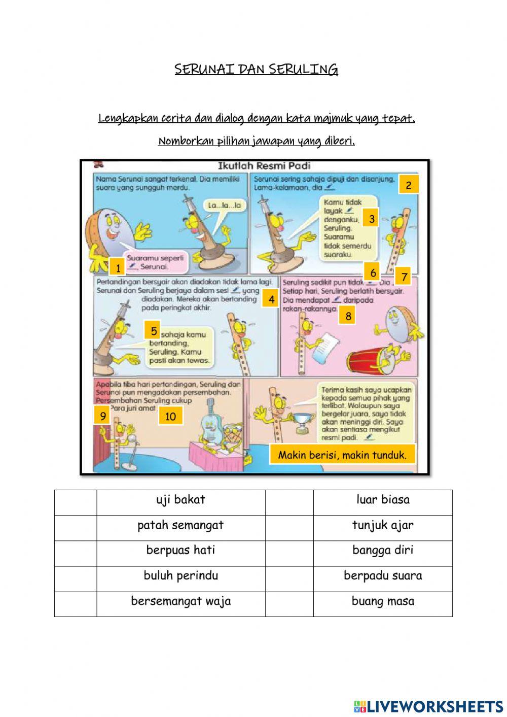 Serunai dan seruling interactive worksheet | Live Worksheets