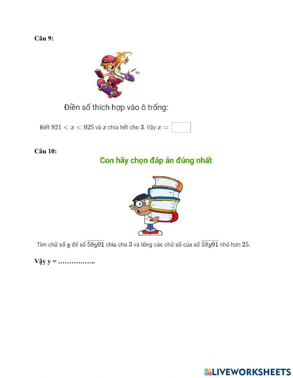 Dấu hiệu chia hết cho 3 - phiếu số 15