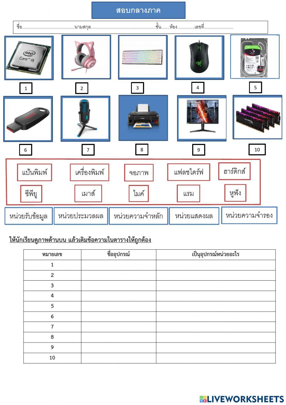 สอบกลางภาคคอมพิวเตอร์ม.2