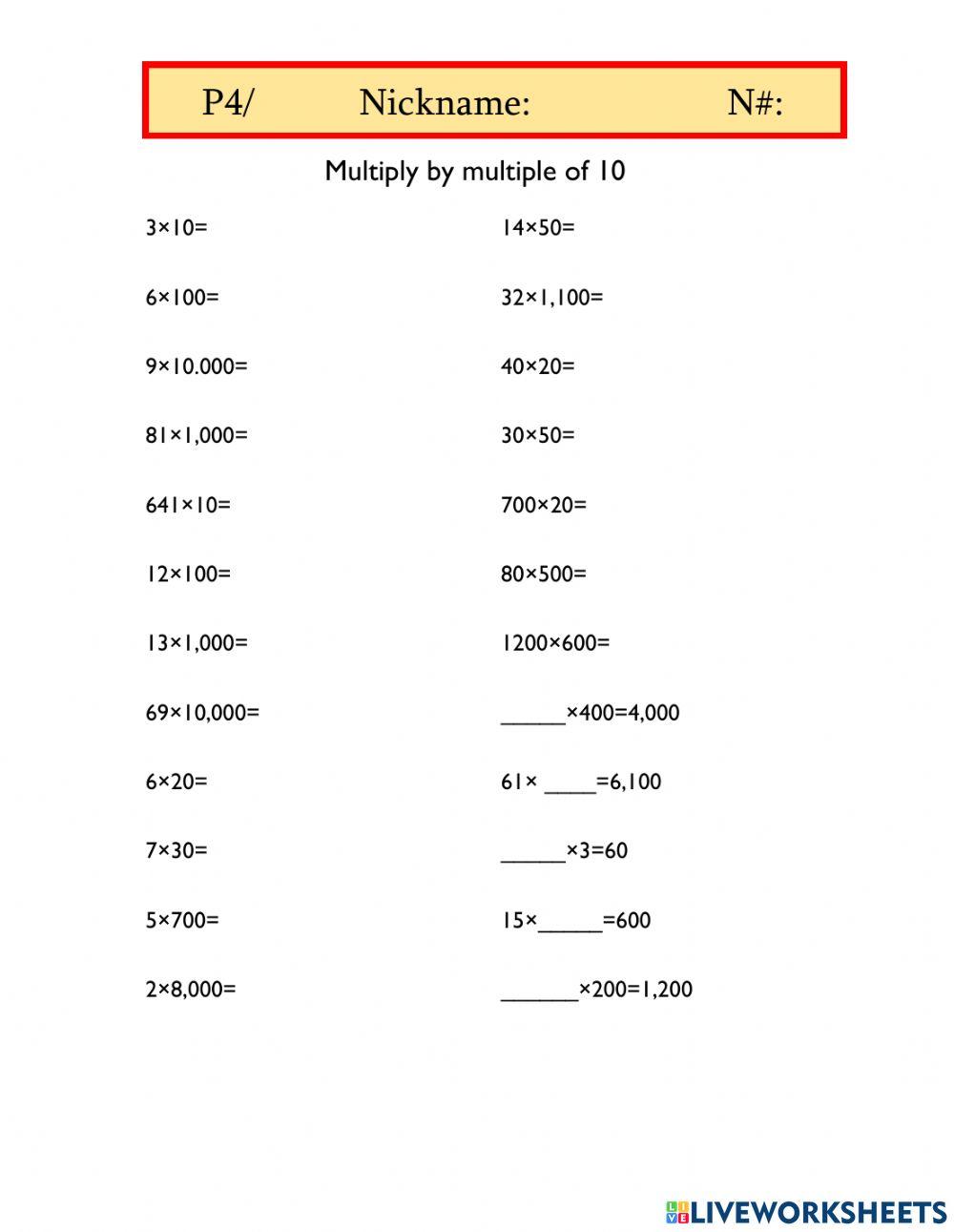 Multiply by multiples of 10