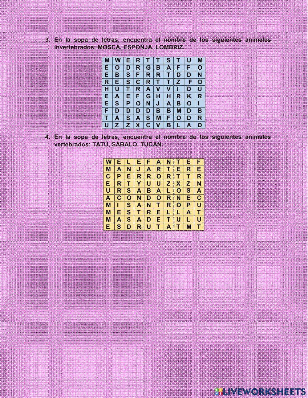 Animales vertebrados e invertebrados