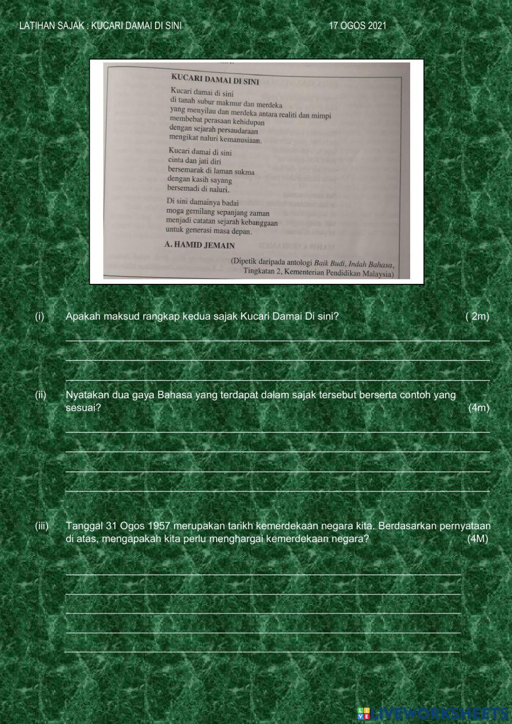 Sajak Kucari damai di sini