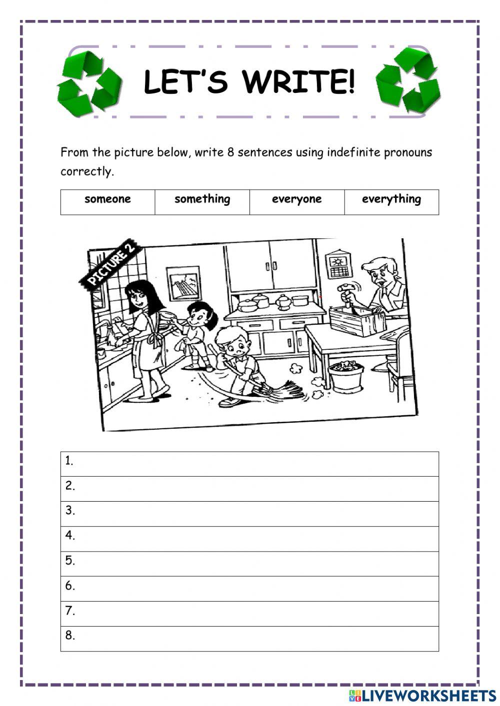 Let's write (indifinite pronouns)