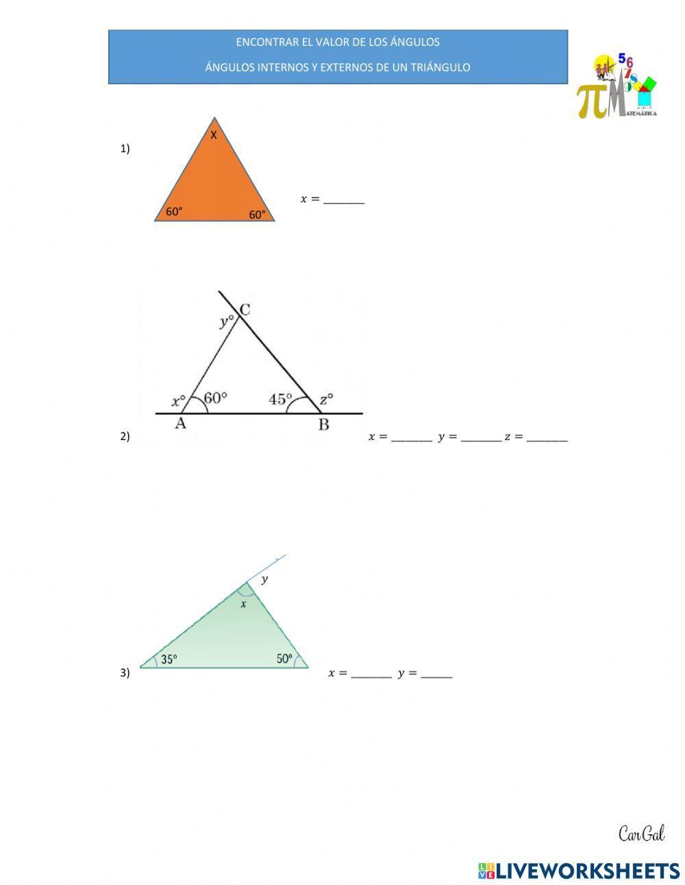 Ángulos internos y externos de un triángulo