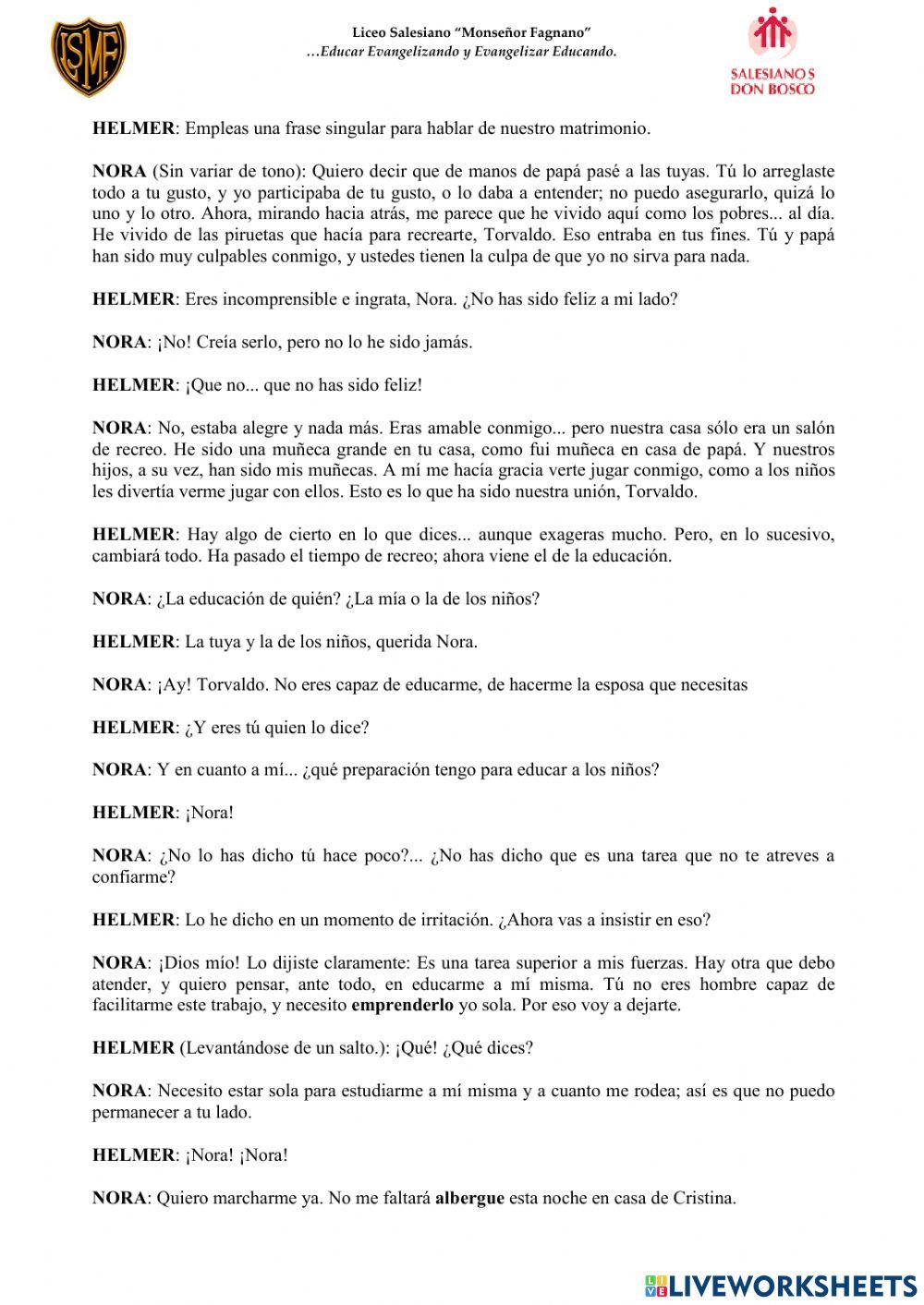 Guía de aprendizaje - Casa de muñecas (Tercero Medio)