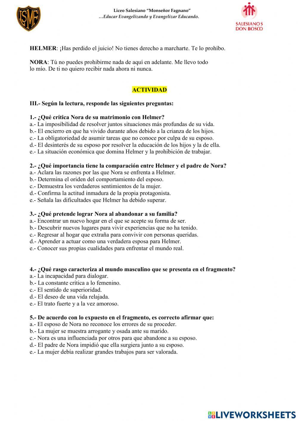 Guía de aprendizaje - Casa de muñecas (Tercero Medio)